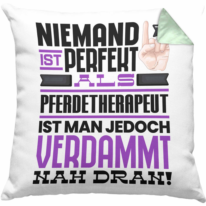 Pferdetherapeut Geschenk Kissen mit Füllung 40x40 Lustige Geschenkidee für Pferdetherapeut Geburtstag Niemand Ist Perfekt Aber Als Pferdetherapeut Ist Man Nah Dran (Grau) Grün Trendation