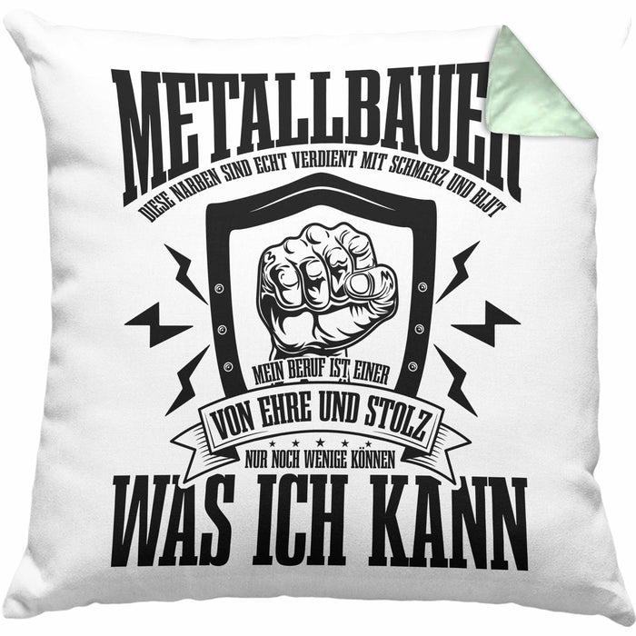 Schweißen Kissen mit Füllung 40x40 Geschenk Schmied Schweißer Geschenkidee Spruch Metallbauer (Grau) Grün Trendation