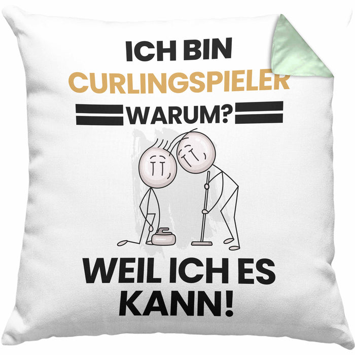 Curlingspieler Geschenk Kissen mit Füllung 40x40 Lustiger Spruch Ich Bin Curlingspieler Warum Weil Ich Es Kann Geschenkidee Bester Curlingspieler Geburtstag (Grau) Grün Trendation
