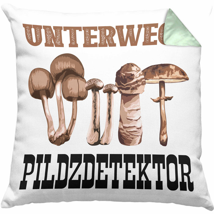 Pilzsammler Geschenk Kissen mit Füllung 40x40 Pilze Sammeln Geschenkidee Pilzsucher Pilzliebhaber Spruch (Grau) Grün Trendation