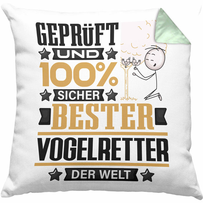 Vogelretter Geschenk Lustiger Spruch für Vogelretter Geschenkidee Bester Vogelretter Der WeltKissen mit Füllung 40x40 (Grau) Grün Trendation