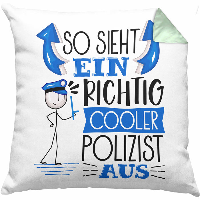 Polizist Kissen mit Füllung 40x40 Geschenk So Sieht Ein RIchtig Cooler Polizist Aus Geschenkidee Lustiger Spruch Geburtstag (Grau) Grün Trendation