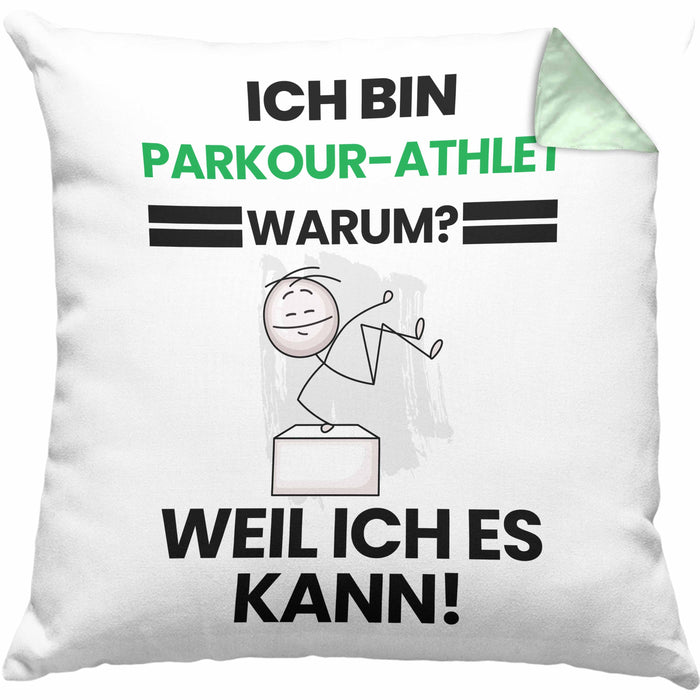 Parkour-Athlet Geschenk Kissen mit Füllung 40x40 Lustiger Spruch Ich Bin Parkour-Athlet Warum Weil Ich Es Kann Geschenkidee Bester Parkour-Athlet Geburtstag (Grau) Grün Trendation