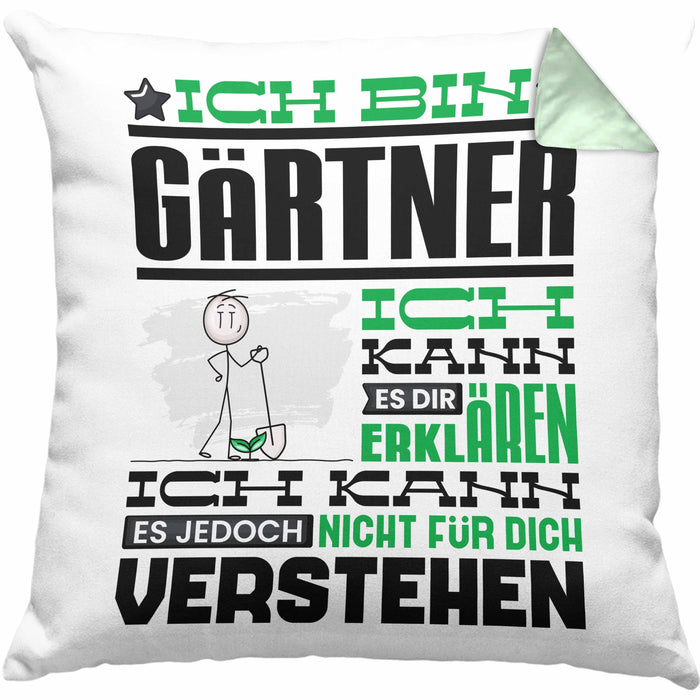 Gärtner Geschenk Kissen mit Füllung 40x40 Geschenkidee für Gärtner Geburtstag Lustiger Spruch Ich Bin Gärtner Ich Kann Es Dir Erklären Aber Nicht Für Dich Verstehen (Grau) Grün Trendation