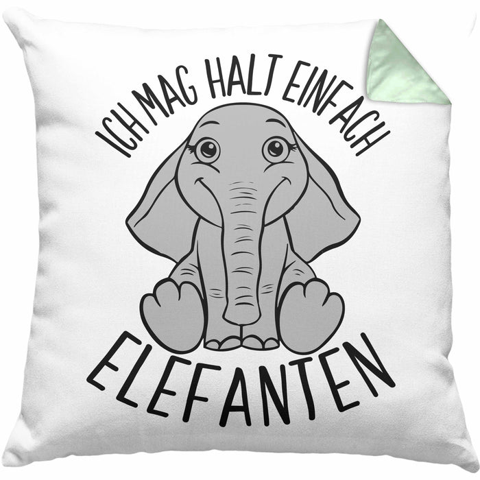Elefant Kissen mit Füllung 40x40 Geschenk Für Elefanten-Liebhaber Geschenkidee Ich Mag Halt Einfach Elefanten (Grau) Grün Trendation