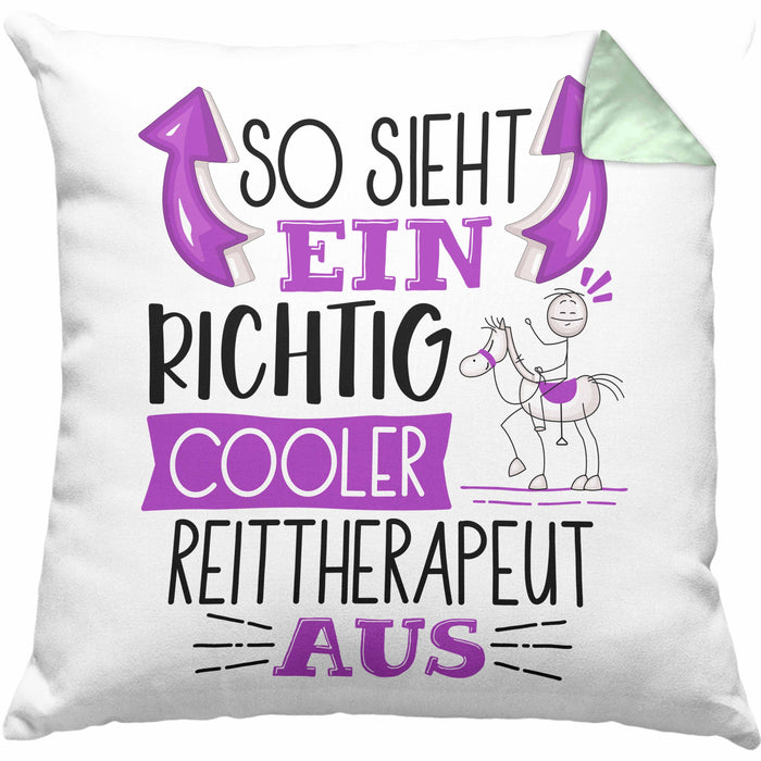 So Sieht Ein Richtig Cooler Reittherapeut Aus Kissen mit Füllung 40x40 Geschenk für Reittherapie Geschenkidee Spruch (Grau) Grün Trendation