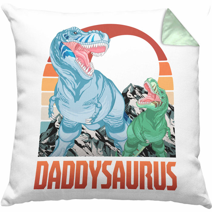 Daddysaurus Kissen mit Füllung 40x40 Geschenk für Vater zum Geburtstag Weihnachten Vatertag Bester Papa Geschenkidee (Grau) Grün Trendation