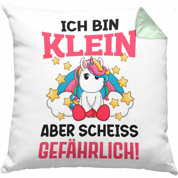 Klein Aber Sch Gefährlich Lustige Einhorn Kissen mit Füllung 40x40 mit Spruch Geschenkidee Einhornfans (Grau) Grün Trendation