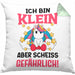 Klein Aber Sch Gefährlich Lustige Einhorn Kissen mit Füllung 40x40 mit Spruch Geschenkidee Einhornfans (Grau) Grün Trendation