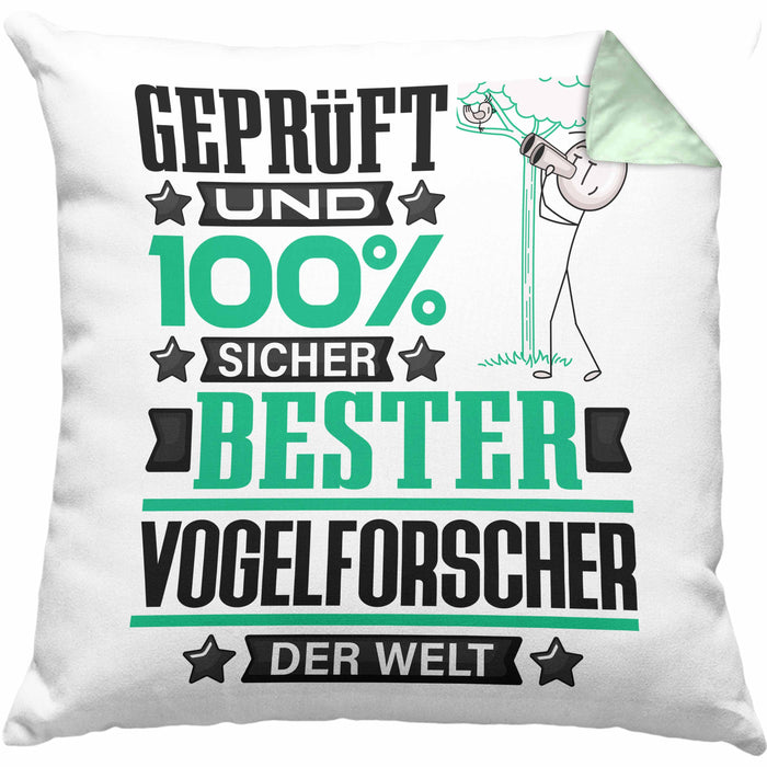 Vogelforscher Geschenk Lustiger Spruch für Vogelforscher Geschenkidee Bester Vogelforscher Der WeltKissen mit Füllung 40x40 (Grau) Grün Trendation
