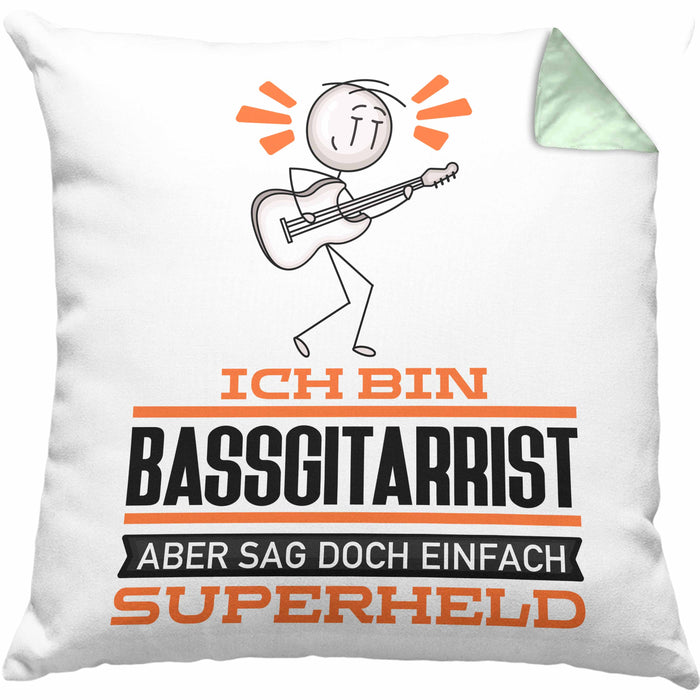 Bassgitarrist Geschenk Kissen mit Füllung 40x40 Ich Bin Bassgitarrist Aber Sag Doch Einfach Superheld Lustige Geschenkdiee für Bassgitarrist (Grau) Grün Trendation