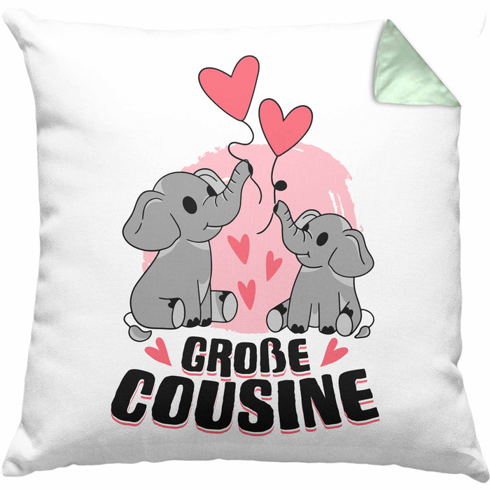 Große Cousine Kissen mit Füllung 40x40 Geschenk Verkündung Du Wirst Große Cousine Geschenkidee Nachwuchs (Grau) Grün Trendation