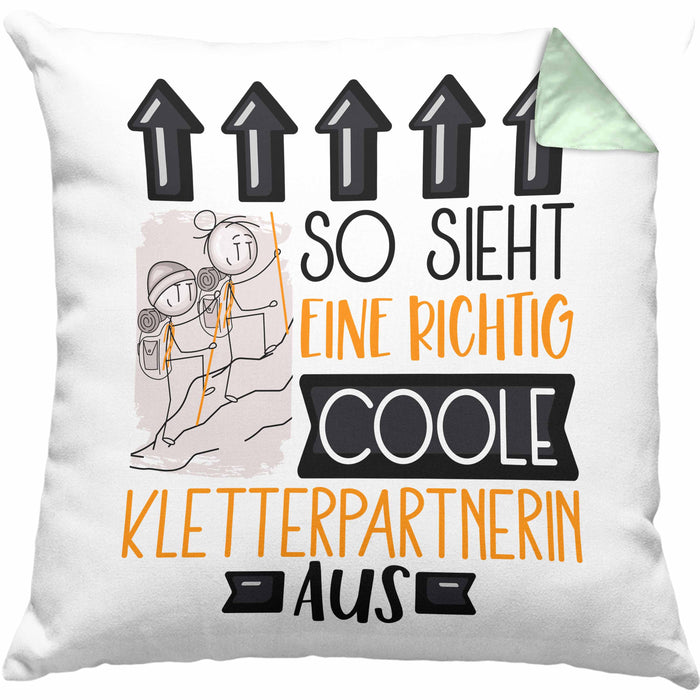 Kletterpartnerin Geschenk Kissen mit Füllung 40x40 Lustig Geschenkidee für Kletterpartnerin Geburtstag So Sieht Eine Richtig Coole Kletterpartnerin Aus Frauen Spruch (Grau) Grün Trendation
