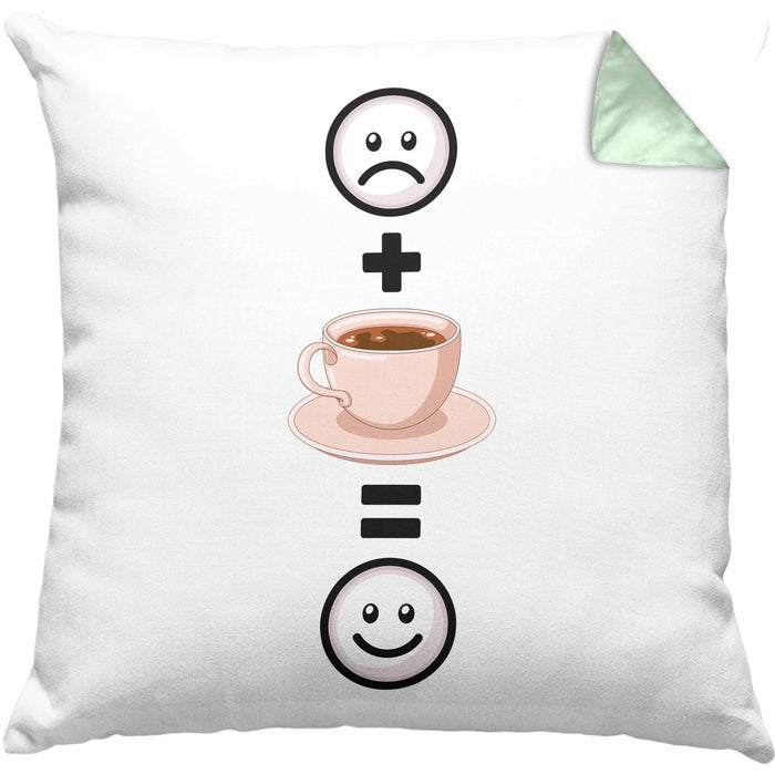 Kaffee Kissen mit Füllung 40x40 Geschenk für Kaffeetrinker Lustige Geschenkidee :( + = :) Geburtstag (Grau) Grün Trendation
