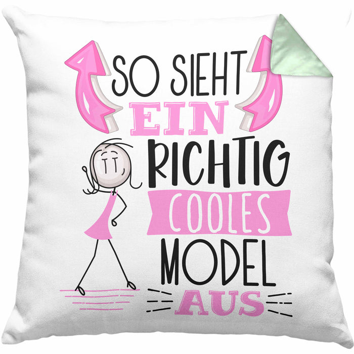 Model Kissen mit Füllung 40x40 Geschenk So Sieht Ein RIchtig Cooles Model Aus Geschenkidee Lustiger Spruch Geburtstag (Grau) Grün Trendation