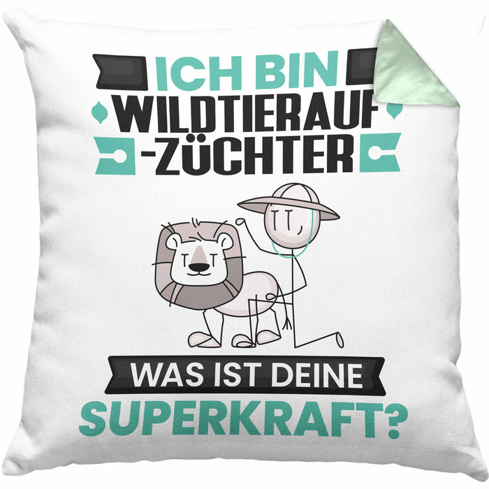 Wildtieraufzüchter Kissen mit Füllung 40x40 Geschenk für Wildtieraufzüchter Geburtstag Lustiger Spruch Was Ist Deine Superkraft (Grau) Grün Trendation