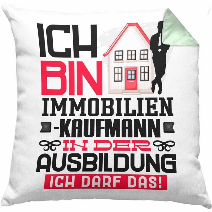 Immobilienkaufmann Ausbildung Kissen mit Füllung 40x40 Geschenk Ich Bin Immobilienkaufmann In Der Ausbildung Ich Darf Das Geschenkidee Spruch (Grau) Grün Trendation