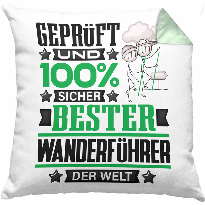 Wanderführer Geschenk Lustiger Spruch für Wanderführer Geschenkidee Bester Wanderführer Der WeltKissen mit Füllung 40x40 (Grau) Grün Trendation