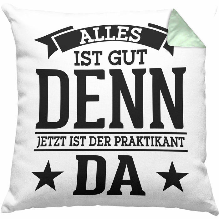 Praktikant Kissen mit Füllung 40x40 Geschenk Lustiger Spruch Alles Gut Denn Jetzt Ist Der Praktikant Da (Grau) Grün Trendation
