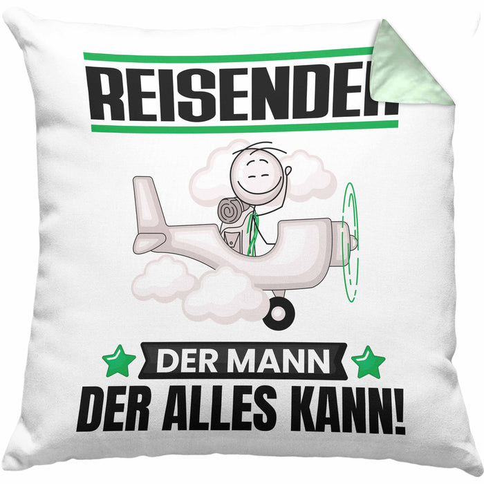 Reisender Kissen mit Füllung 40x40 Geschenk für Reisender Der Mann Der Alles Kann Geschenkidee zum Geburtstag (Grau) Grün Trendation