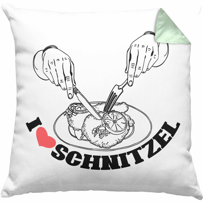 Schnitzel-Kissen mit Füllung 40x40 Geschenk für Schnitzel-Liebhaber (Grau) Grün Trendation
