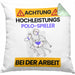 Polo-Spieler Kissen mit Füllung 40x40 Geschenk Lustiger Spruch Geschenkidee für Polo-Spieler Achtung Hochleistungs Polo-Spieler Bei Der Arbeit (Grau) Grün Trendation