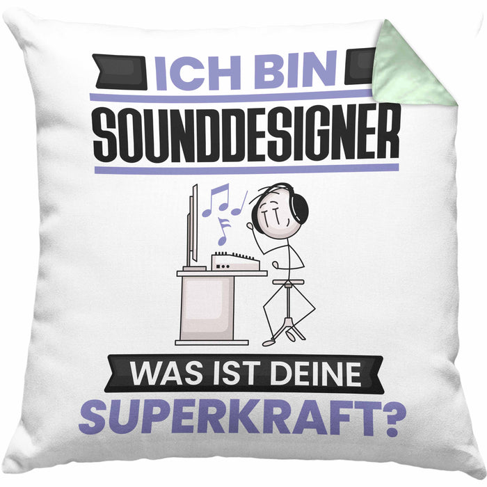 Sounddesigner Kissen mit Füllung 40x40 Geschenk für Sounddesigner Geburtstag Lustiger Spruch Was Ist Deine Superkraft (Grau) Grün Trendation