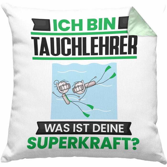 Tauchlehrer Kissen mit Füllung 40x40 Geschenk für Tauchlehrer Geburtstag Lustiger Spruch Was Ist Deine Superkraft (Grau) Grün Trendation