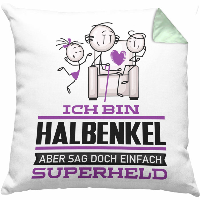 Halbenkel Geschenk Kissen mit Füllung 40x40 Ich Bin Halbenkel Aber Sag Doch Einfach Superheld Lustige Geschenkdiee für Halbenkel (Grau) Grün Trendation