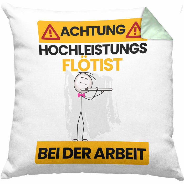 Flötist Kissen mit Füllung 40x40 Geschenk Lustiger Spruch Geschenkidee für Flötist Achtung Hochleistungs Flötist Bei Der Arbeit (Grau) Grün Trendation