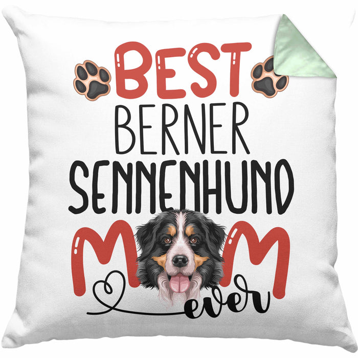 Berner Sennenhund Mom Besitzerin Kissen mit Füllung 40x40 Geschenk Lustiger Spruch Geschenkidee Besitzerin Berner Sennenhund Mama (Grau) Grün Trendation
