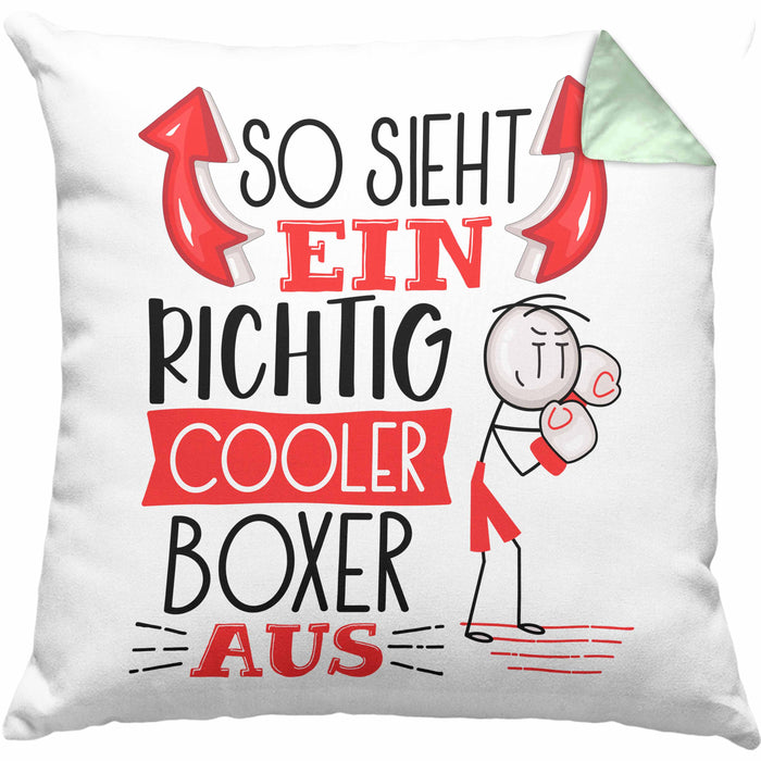 Boxer Kissen mit Füllung 40x40 Geschenk So Sieht Ein Richtig Cooler Boxer Aus Geschenkidee Spruch Lustig (Grau) Grün Trendation