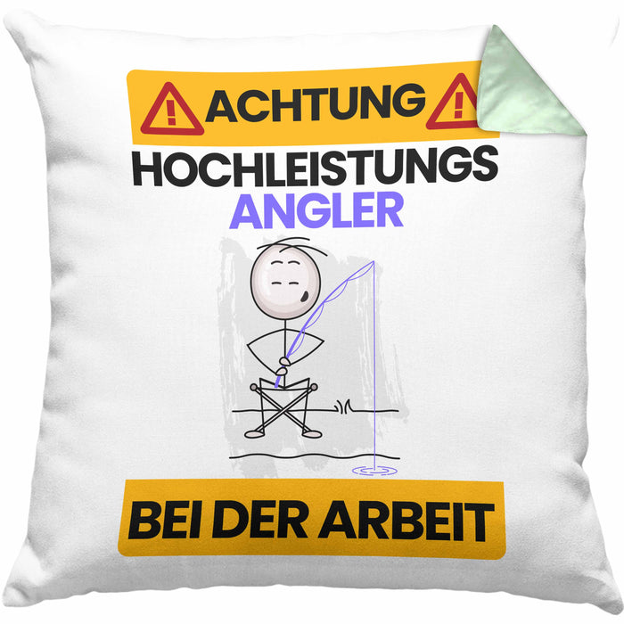 Angler Kissen mit Füllung 40x40 Geschenk Lustiger Spruch Geschenkidee für Angler Achtung Hochleistungs Angler Bei Der Arbeit (Grau) Grün Trendation