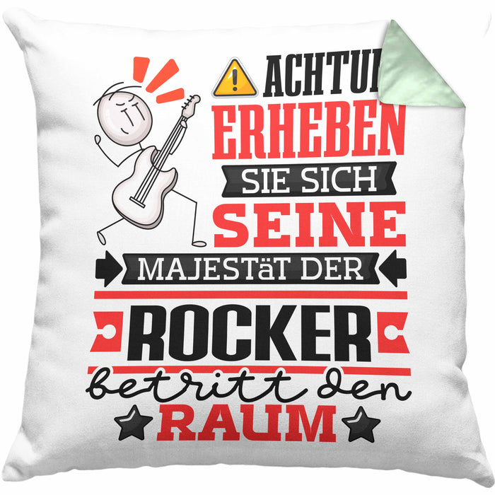 Rocker Geschenk Kissen mit Füllung 40x40 Lustiger Spruch Erheben Sie Sich Der Rocker Betritt den Raum (Grau) Grün Trendation