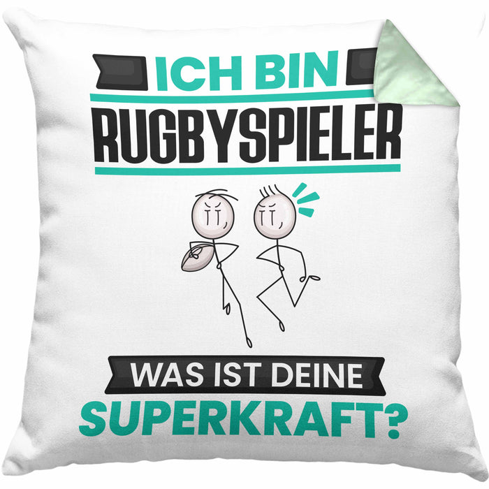 Rugbyspieler Kissen mit Füllung 40x40 Geschenk für Rugbyspieler Geburtstag Lustiger Spruch Was Ist Deine Superkraft (Grau) Grün Trendation