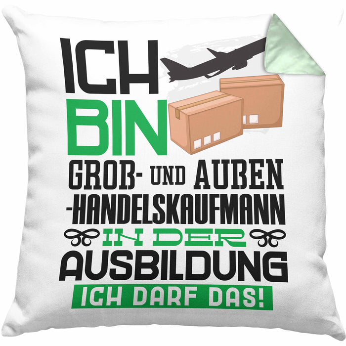 Groß- und Außenhandelskaufmann Ausbildung Kissen mit Füllung 40x40 Geschenk Ich Bin Groß- und Außenhandelskaufmann In Der Ausbildung Ich Darf Das Geschenkidee Spruch (Grau) Grün Trendation