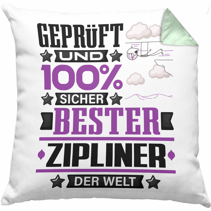 Zipliner Geschenk Lustiger Spruch für Zipliner Geschenkidee Bester Zipliner Der WeltKissen mit Füllung 40x40 (Grau) Grün Trendation