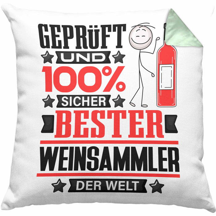 Weinsammler Geschenk Lustiger Spruch für Weinsammler Geschenkidee Bester Weinsammler Der WeltKissen mit Füllung 40x40 (Grau) Grün Trendation