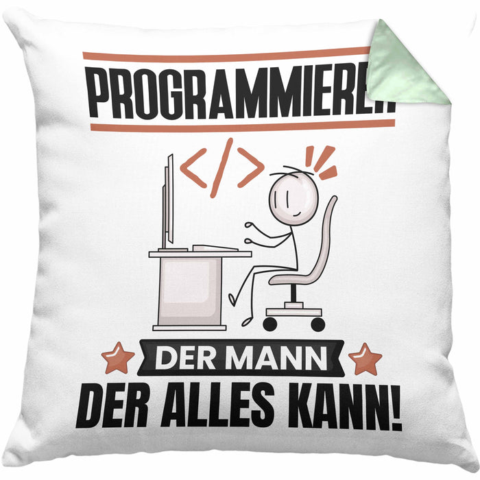 Programmierer Kissen mit Füllung 40x40 Geschenk für Programmierer Der Mann Der Alles Kann Geschenkidee zum Geburtstag (Grau) Grün Trendation