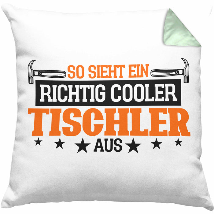Kissen mit Füllung 40x40 Geschenk für Tischler Spruch So Sieht Ein Richtige Cooler Tischler Aus (Grau) Grün Trendation