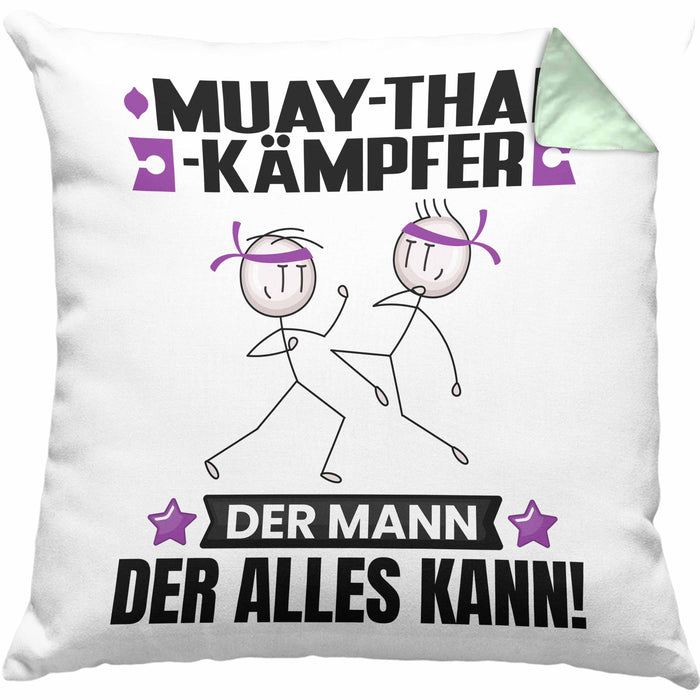 Muay-Thai-Kämpfer Kissen mit Füllung 40x40 Geschenk für Muay-Thai-Kämpfer Der Mann Der Alles Kann Geschenkidee zum Geburtstag (Grau) Grün Trendation