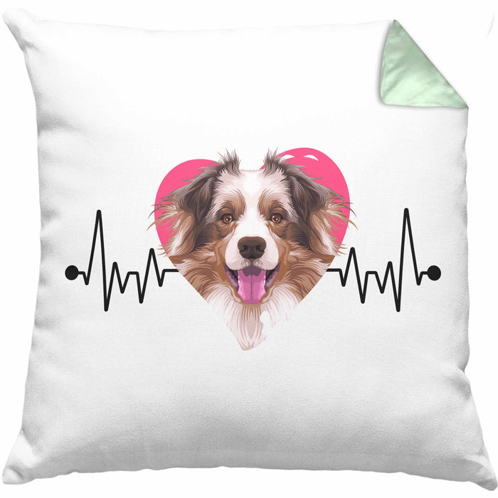 Australian Shepherd Besitzer Kissen mit Füllung 40x40 Geschenk Lustiger Spruch Geschenkidee Herzschlag Australian Shepherd (Grau) Grün Trendation