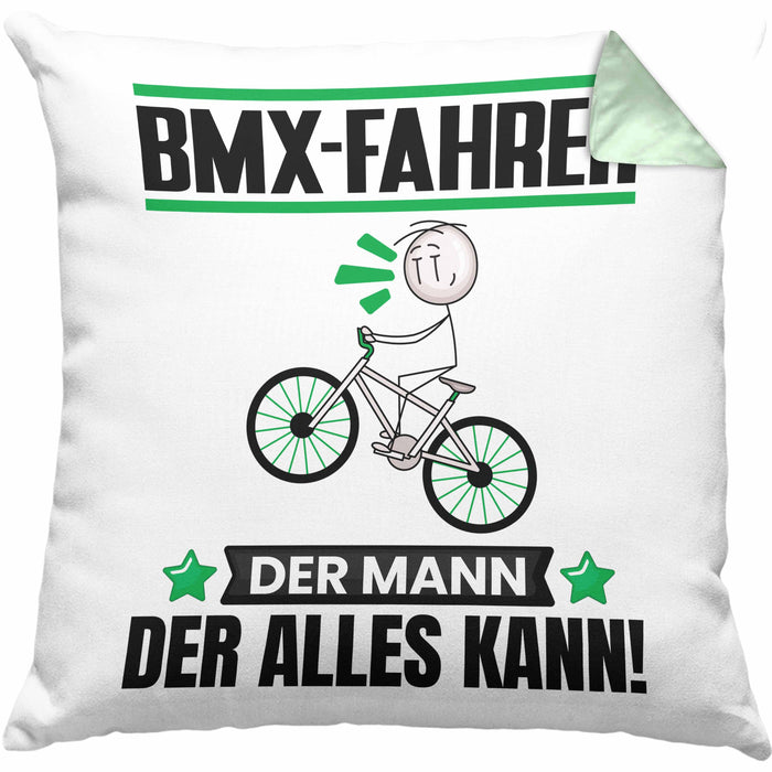 BMX-Fahrer Kissen mit Füllung 40x40 Geschenk für BMX-Fahrer Der Mann Der Alles Kann Geschenkidee zum Geburtstag (Grau) Grün Trendation