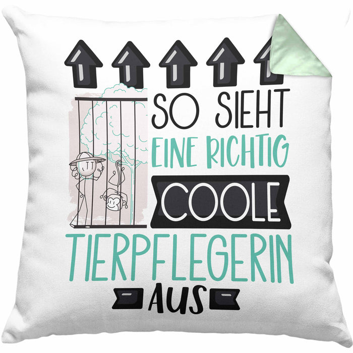 Tierpflegerin Geschenk Kissen mit Füllung 40x40 Lustig Geschenkidee für Tierpflegerin Geburtstag So Sieht Eine Richtig Coole Tierpflegerin Aus Frauen Spruch (Grau) Grün Trendation