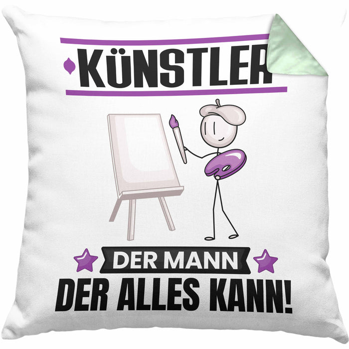 Künstler Kissen mit Füllung 40x40 Geschenk für Künstler Der Mann Der Alles Kann Geschenkidee zum Geburtstag (Grau) Grün Trendation