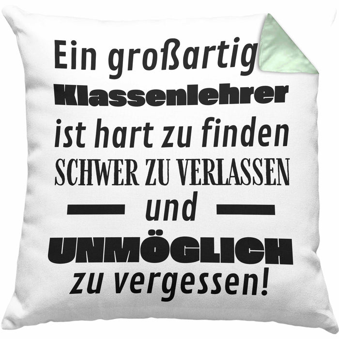 Klassenlehrer Abschied Geschenk Kissen mit Füllung 40x40 Abschiedsgeschenk für Klassenlehrer Hart Zu Finden Schwer Zu Verlassen (Grau) Grün Trendation
