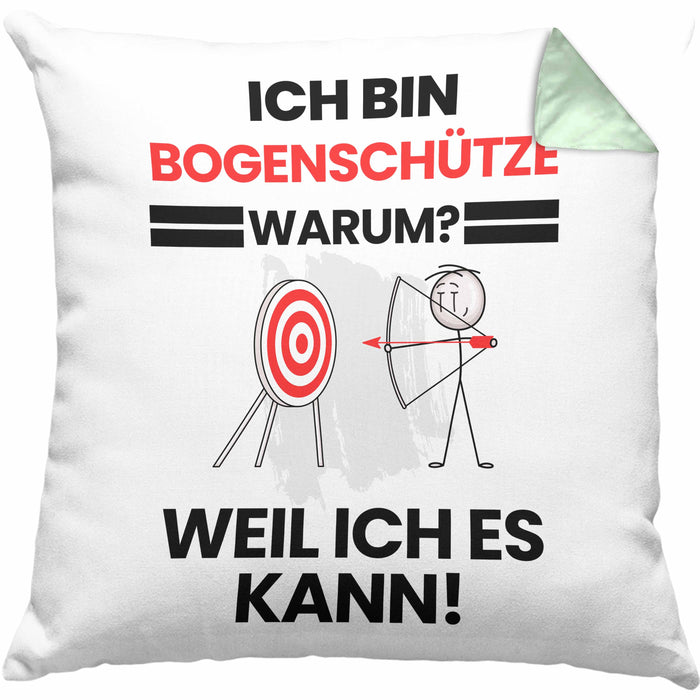 Bogenschütze Geschenk Kissen mit Füllung 40x40 Lustiger Spruch Ich Bin Bogenschütze Warum Weil Ich Es Kann Geschenkidee Bester Bogenschütze Geburtstag (Grau) Grün Trendation