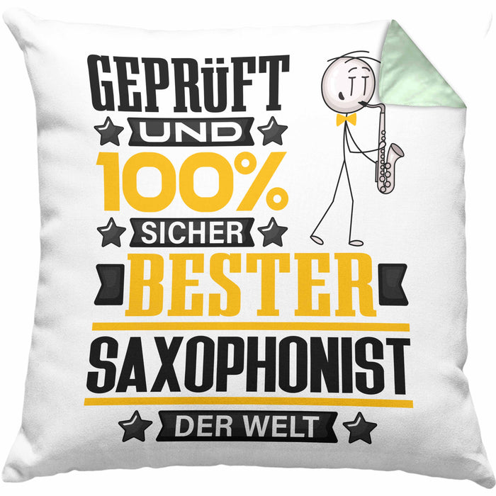 Saxophonist Geschenk Lustiger Spruch für Saxophonist Geschenkidee Bester Saxophonist Der WeltKissen mit Füllung 40x40 (Grau) Grün Trendation