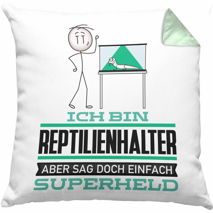 Reptilienhalter Geschenk Kissen mit Füllung 40x40 Ich Bin Reptilienhalter Aber Sag Doch Einfach Superheld Lustige Geschenkdiee für Reptilienhalter (Grau) Grün Trendation