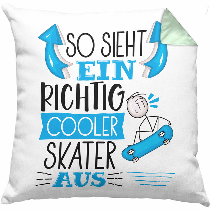 Skater Kissen mit Füllung 40x40 Geschenk So Sieht Ein Richtig Cooler Skater Aus Geschenkidee Spruch Lustig (Grau) Grün Trendation